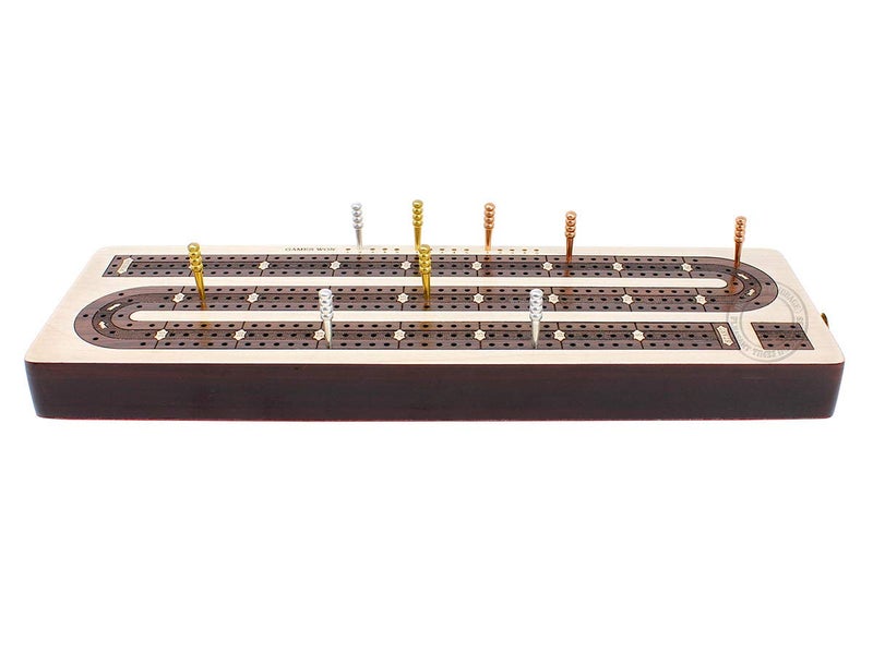 House of Cribbage - 3 Track Continuous Cribbage Board Inlaid in Rosewood - Maple Wood - Size: 12.5 Inches - Storage Drawer for Cribbage Pegs - Image 2